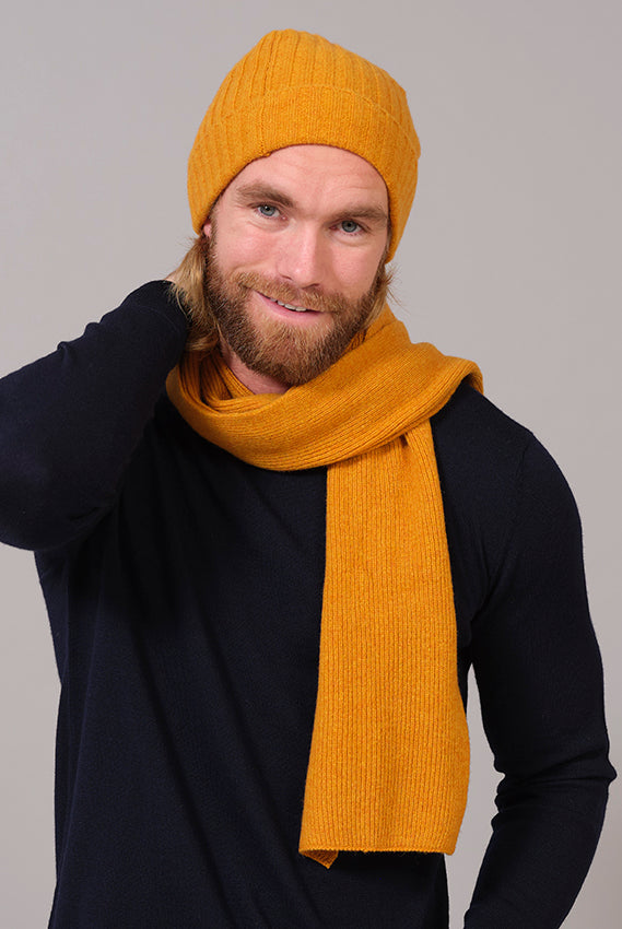 Gorro de Lana Amarillo 100% Orgánico con Bufanda