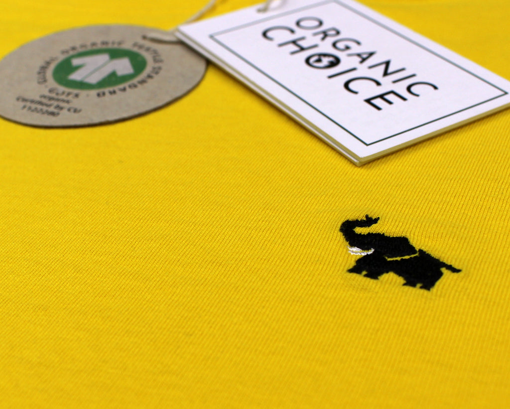 T-shirt de Algodão Orgânico Amarela - Elefante Detalhe