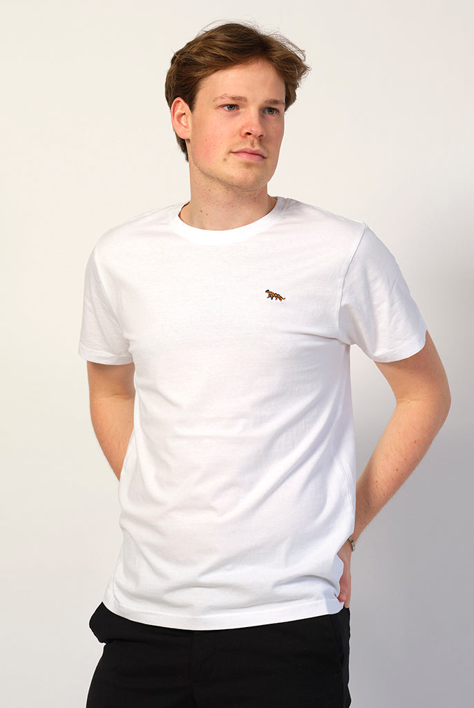 T-shirt de Algodão Orgânico Branca Homem Tigre